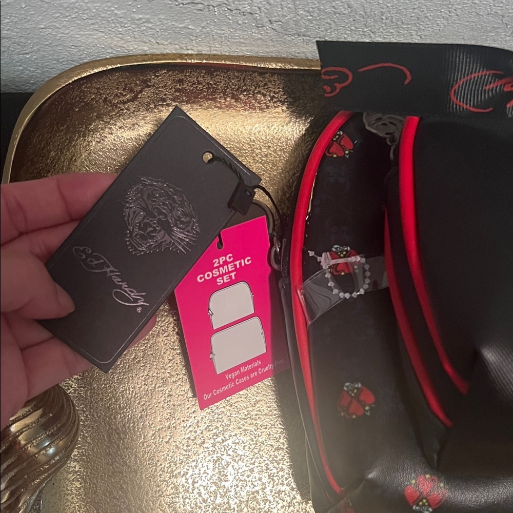 #1584** Ed Hardy Black and Red Skull Travel Pouch Duo - Picture 5 of 12
